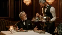 A surprised restaurant critic reacts as a waiter presents two contrasting dishes, illustrating how similar nutrients can produce different food structures and physiological responses.